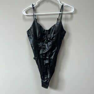 Black faux leather Bodysuit